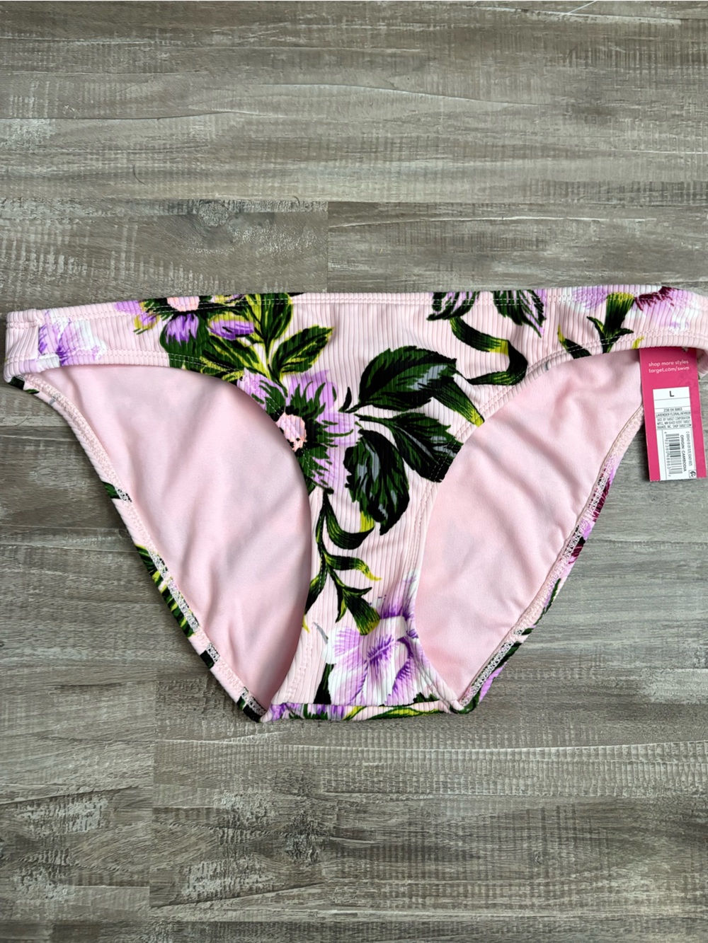 Xhilaration Pink Floral Ribbed Hipster Bikini Bottom Large NEW